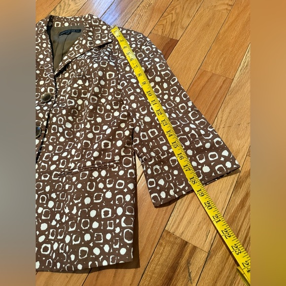 Lafayette 148 Blazer Women's Size 6 Brown Ivory Jacket 3/4 Sleeve Button Cotton - Picture 15 of 15